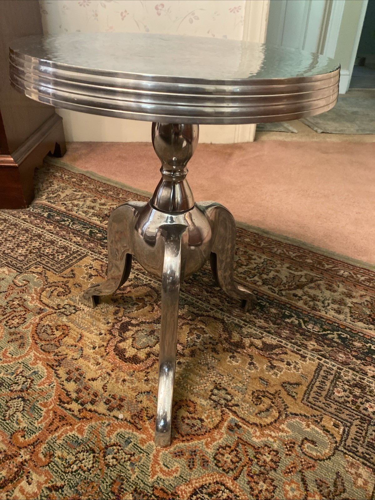 Modern Sculptural Aluminum Pedestal End Table Contemporary Designer 17.5” India
