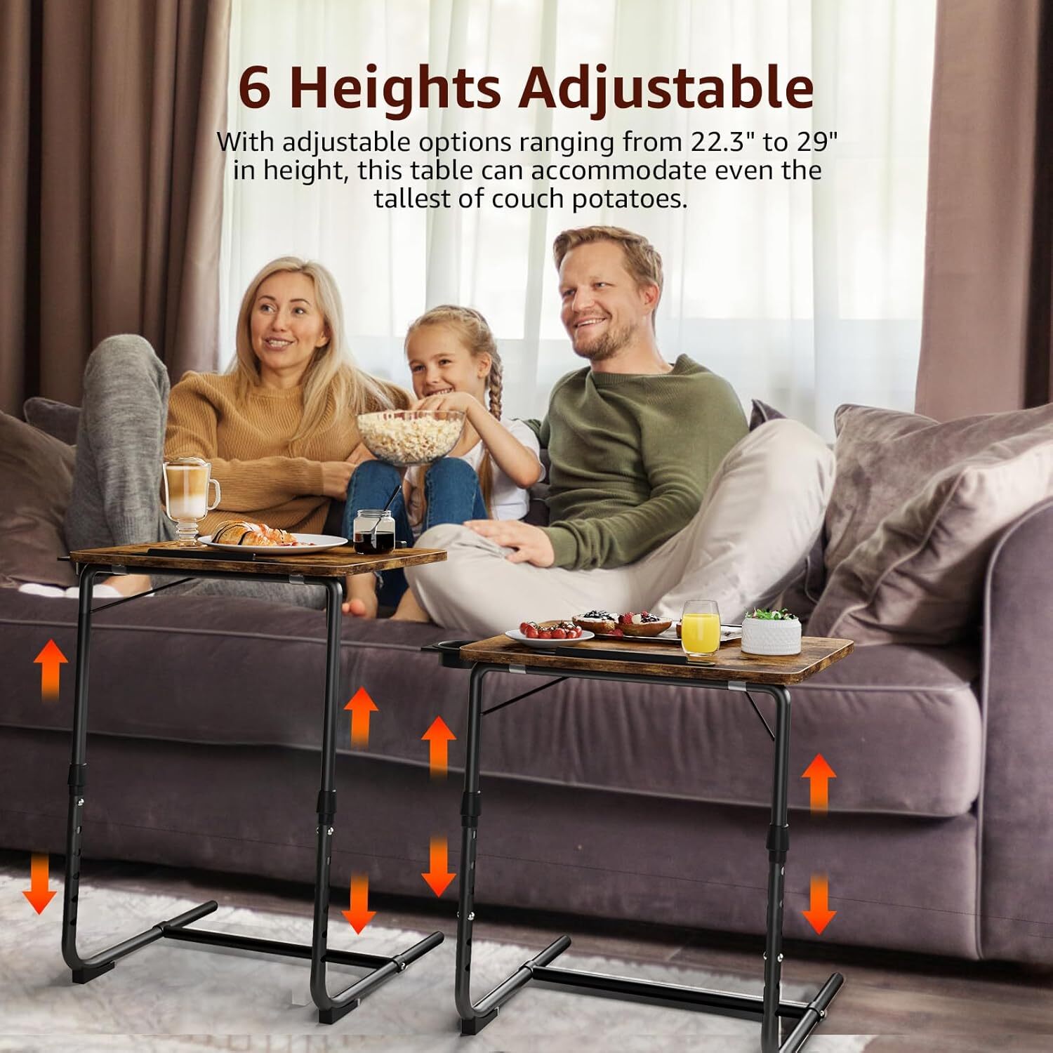 Folding TV Tray Adjustable Dinner – Trays for Eating On Couch Wooden Tables Mate