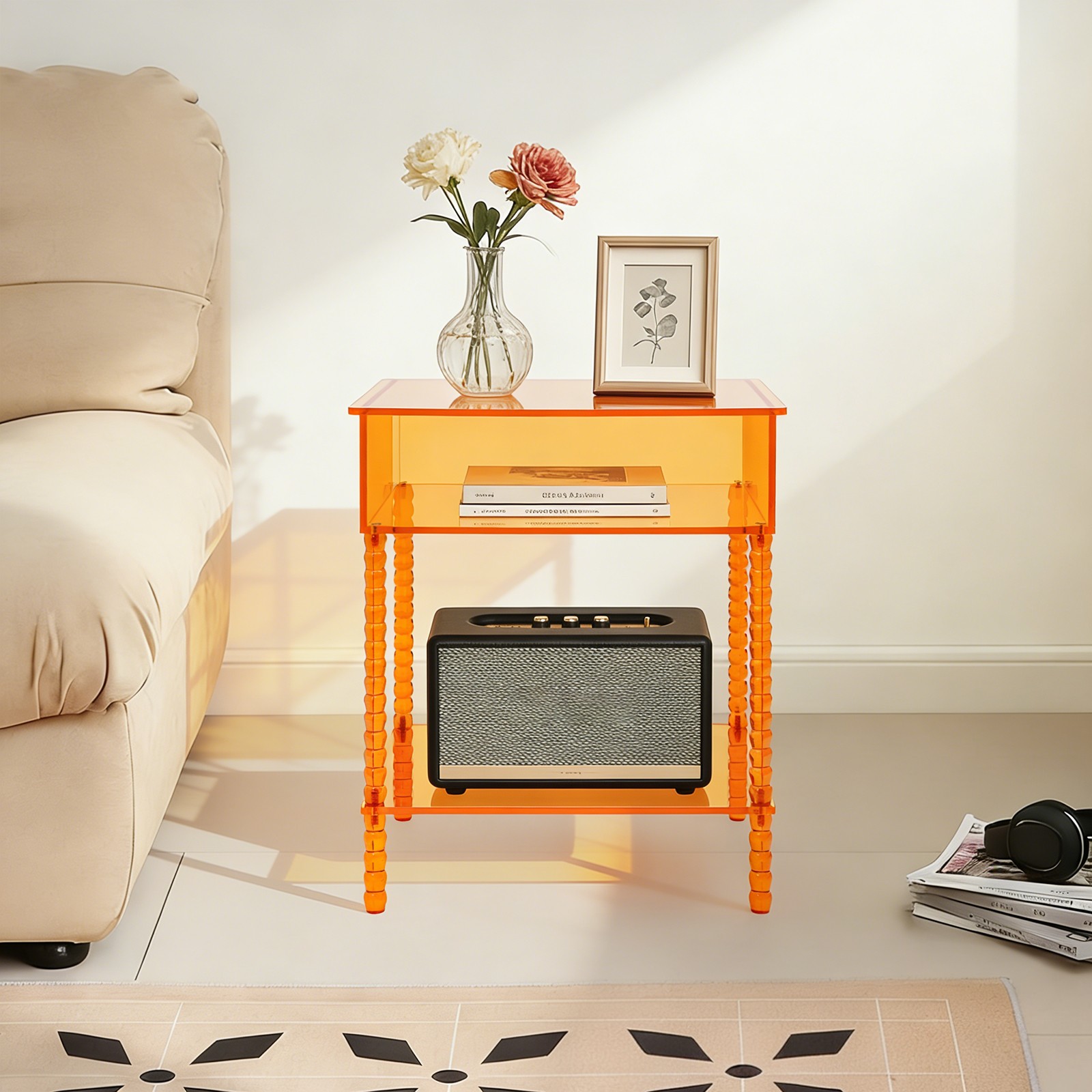 Acrylic Side Table End Table with Storage Nightstand for Living Room Bedroom