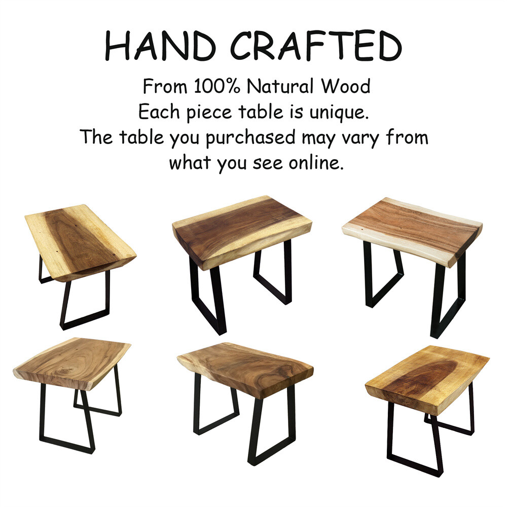 Natural Solid Wood Rectangle Bench Coffee Side Table with Metal Legs Rustic
