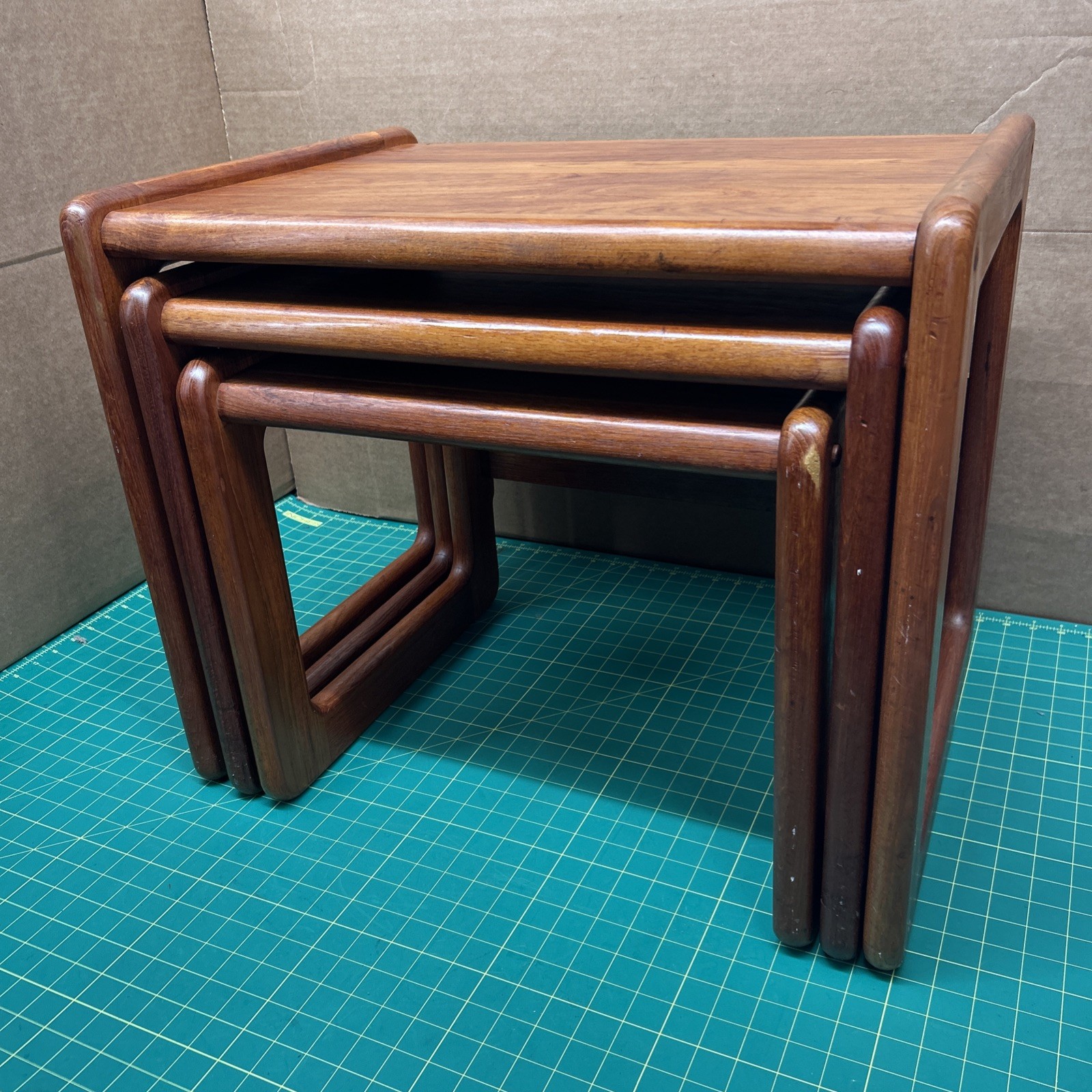 Set Of 3 Danish Wooden Teak Nesting Tables Mid-Century Modern 1970’s