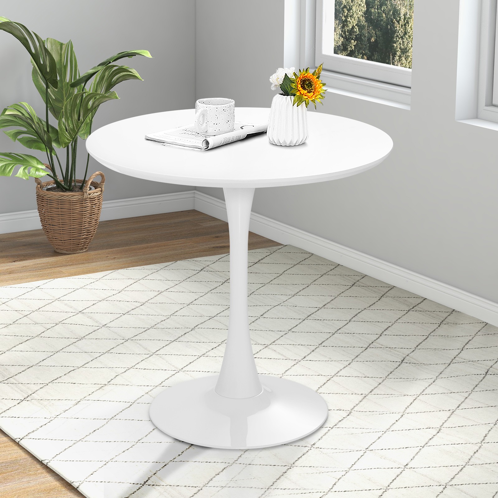 32″ Modern Tulip Kitchen Table Round Dining Table W/MDF Top& Metal Pedestal Base