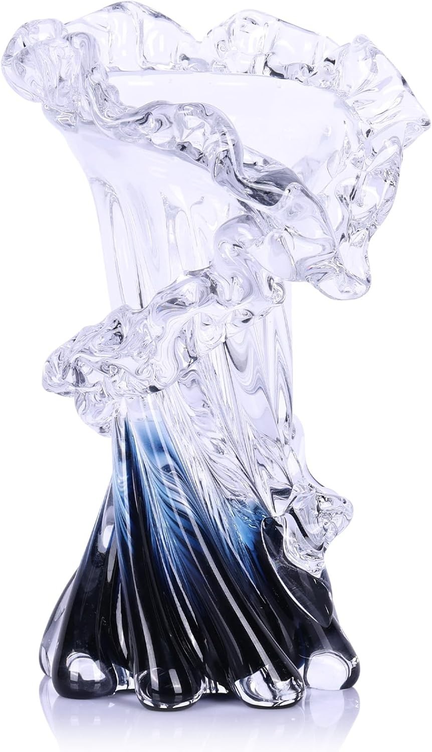 Hand Blown Blue Glass Vase Unique Art Beautiful Ocean Glass Vase Home