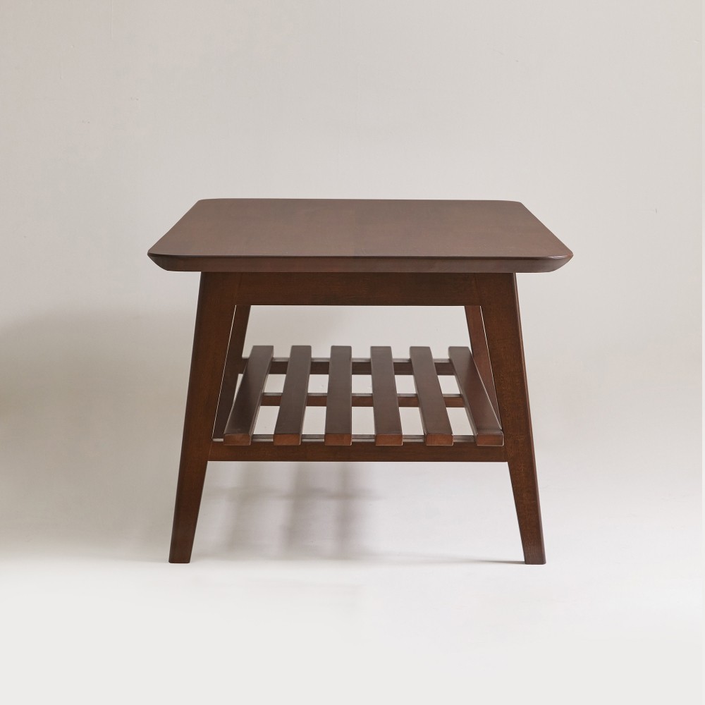 Walnut Brown Wooden Coffee Table, Mid-Century, Rectangular with Storage Shelf