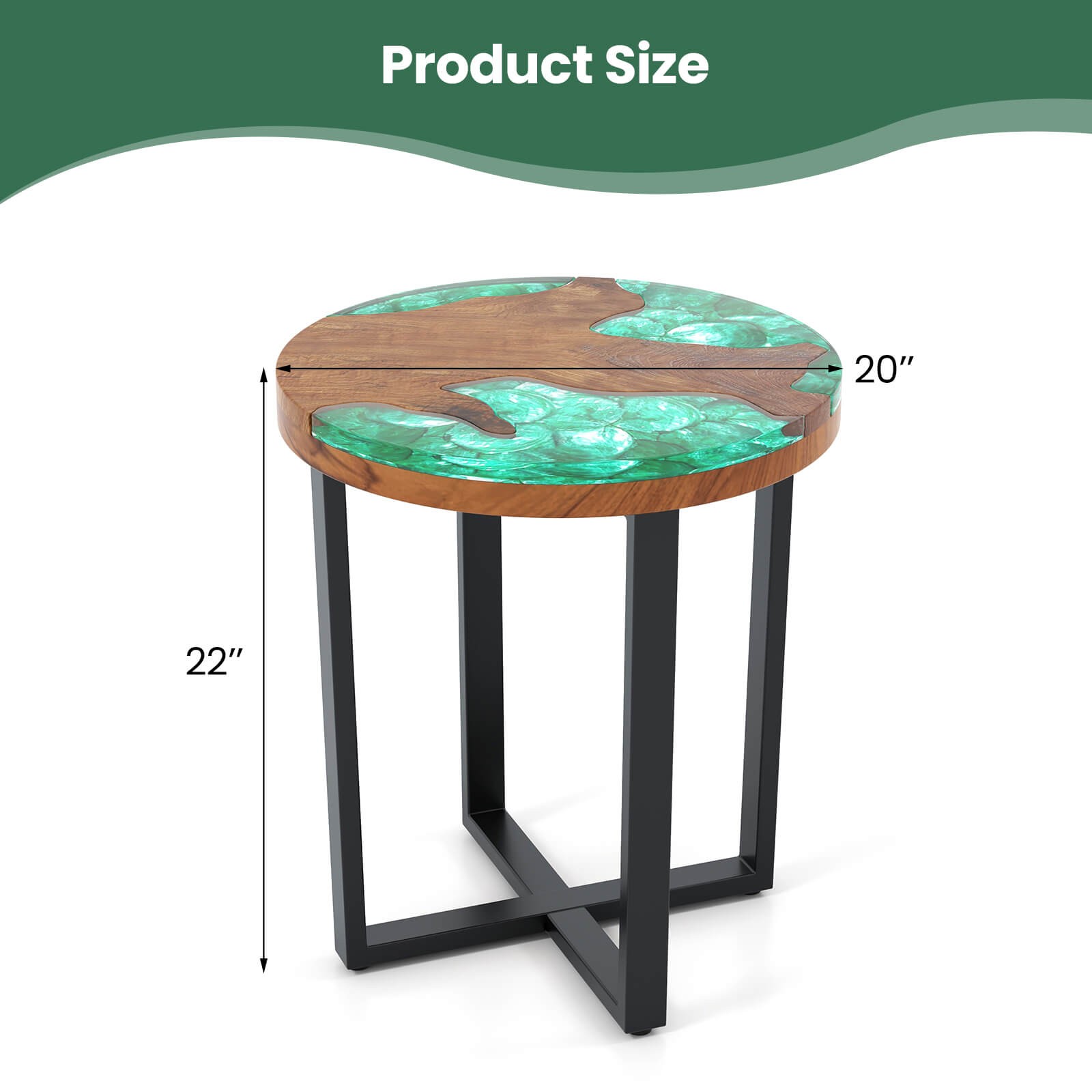 20″ Round Teak Wood End Table Solid Live Edge Outdoor Side Table w/Mahogany Base