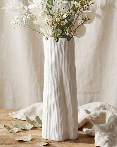 10.7 Inch Ceramic Vase, Organic Nature Shape, OOSTONEE Boho Nordic Large White