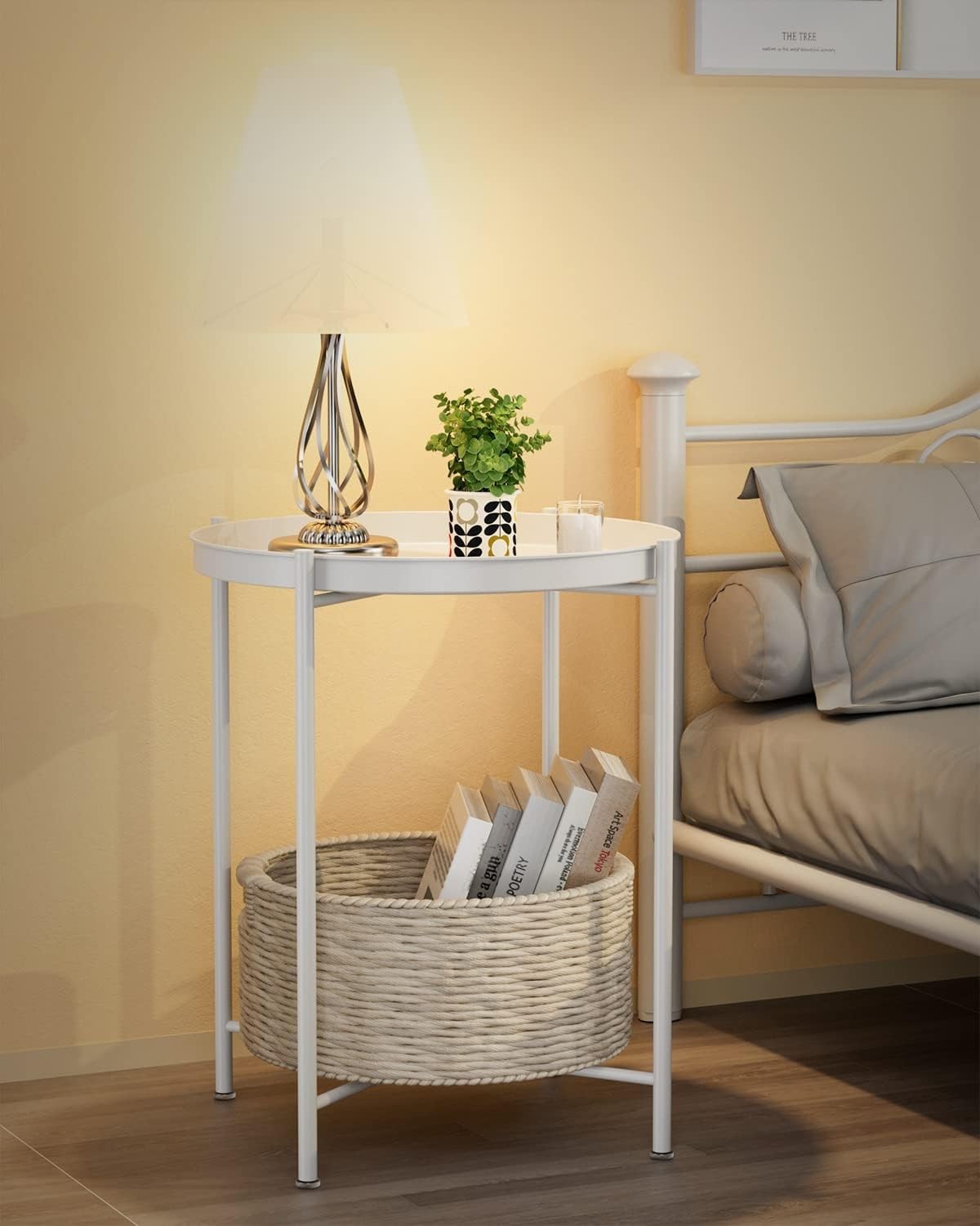 Versatile Folding Metal End Table with Removable Tray – Perfect for Any Room