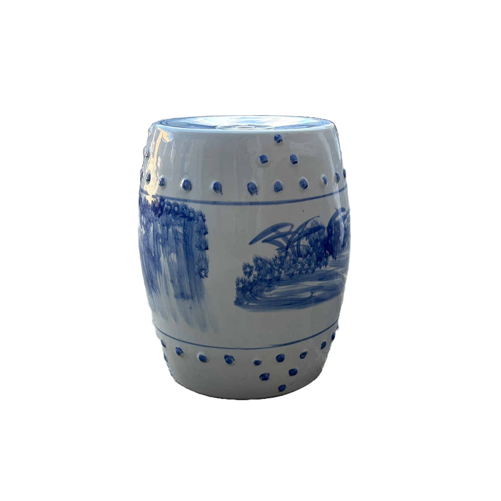 Chinese Blue & White Porcelain Scenery Round Stool Table ws4768