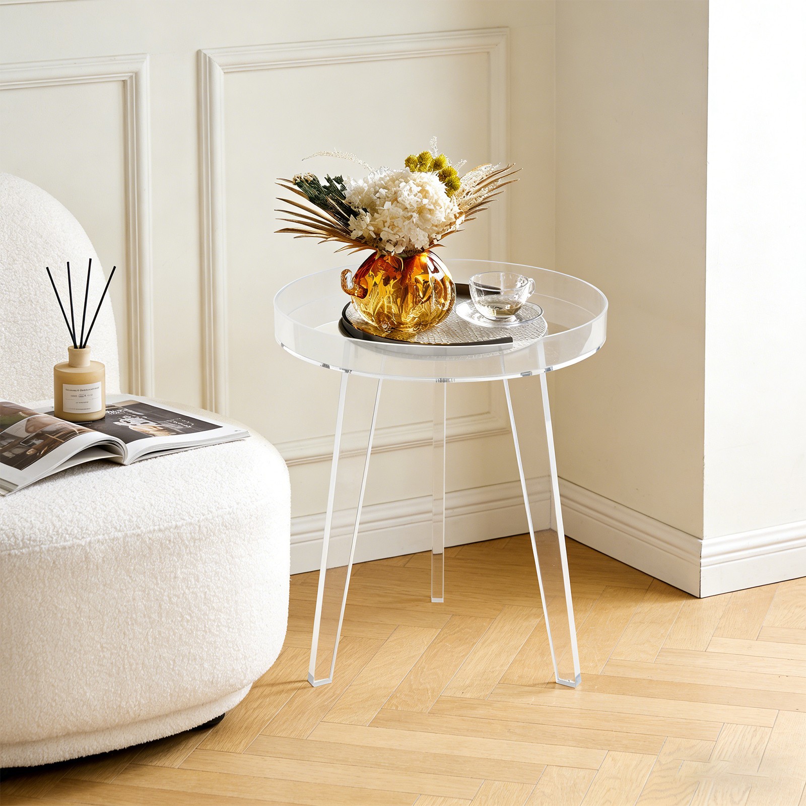 Side Table, End Table, Clear Acrylic Side Table for Living Room, Bedroom