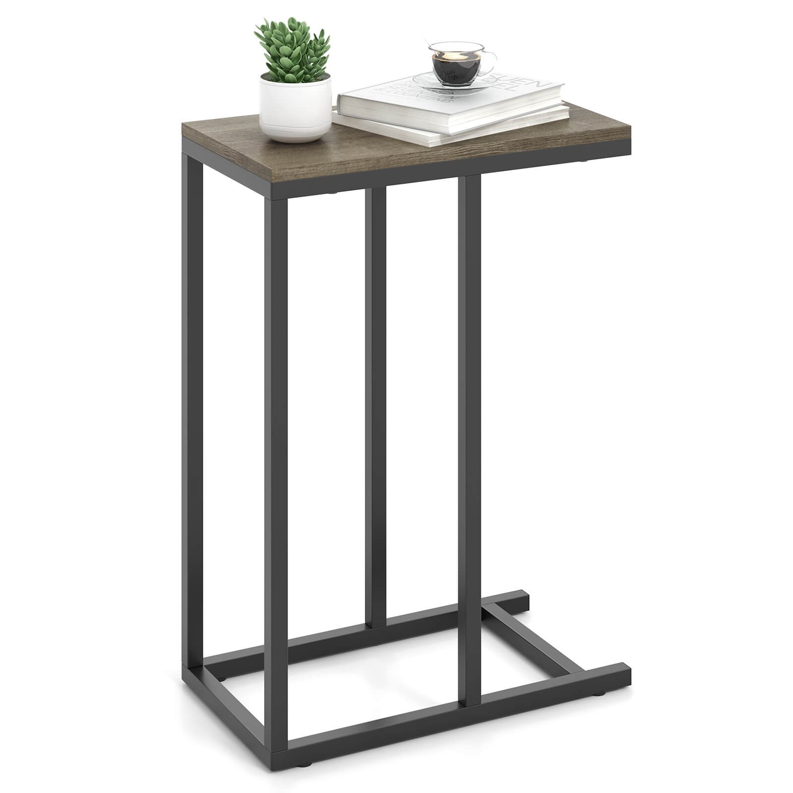 C-shaped Side Table Industrial Sofa Table with Heavy-duty Metal Frame