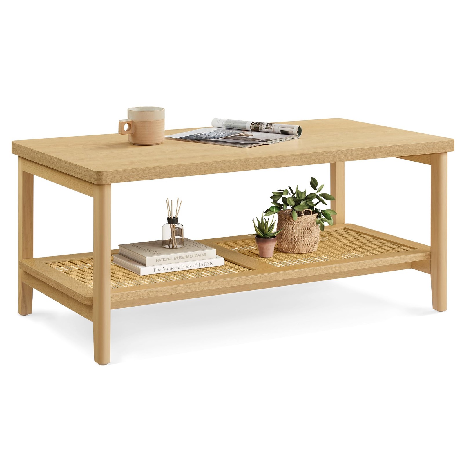 2-Tier Coffee Table for Living Room, Rectangular Living Room Table, with PVC …