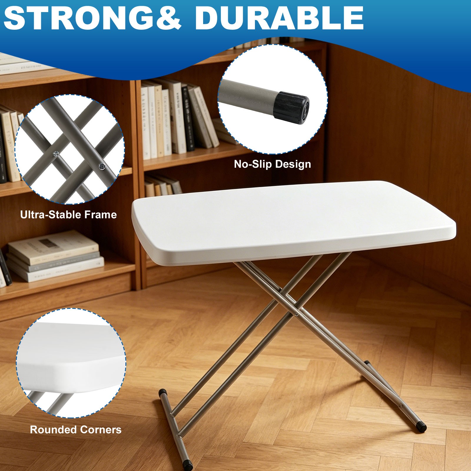 30 Inch Folding Table Utility Adjustable Table for Small Spaces Indoor Outdoor