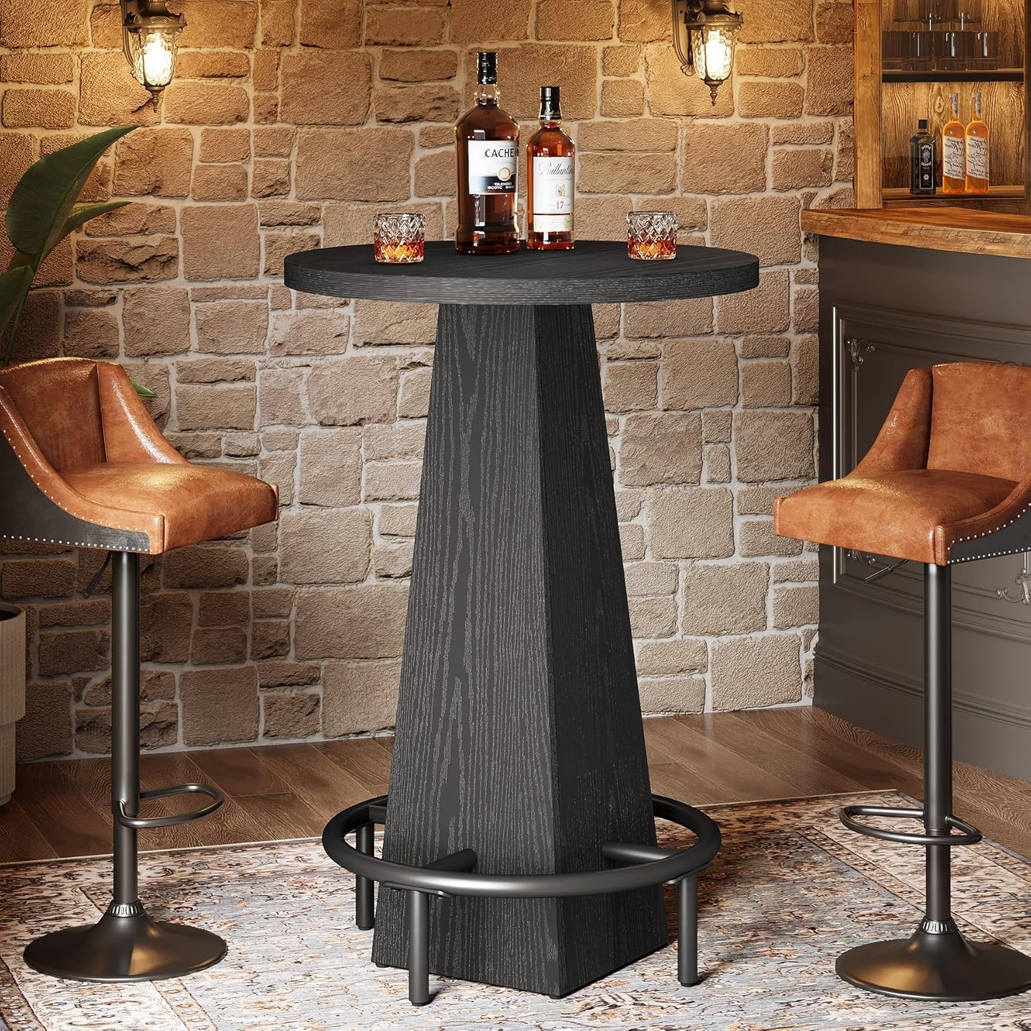 Bar Table, 37.4″ High Round Pub Table for Small Bars, Dining Room, Kitchen-Black
