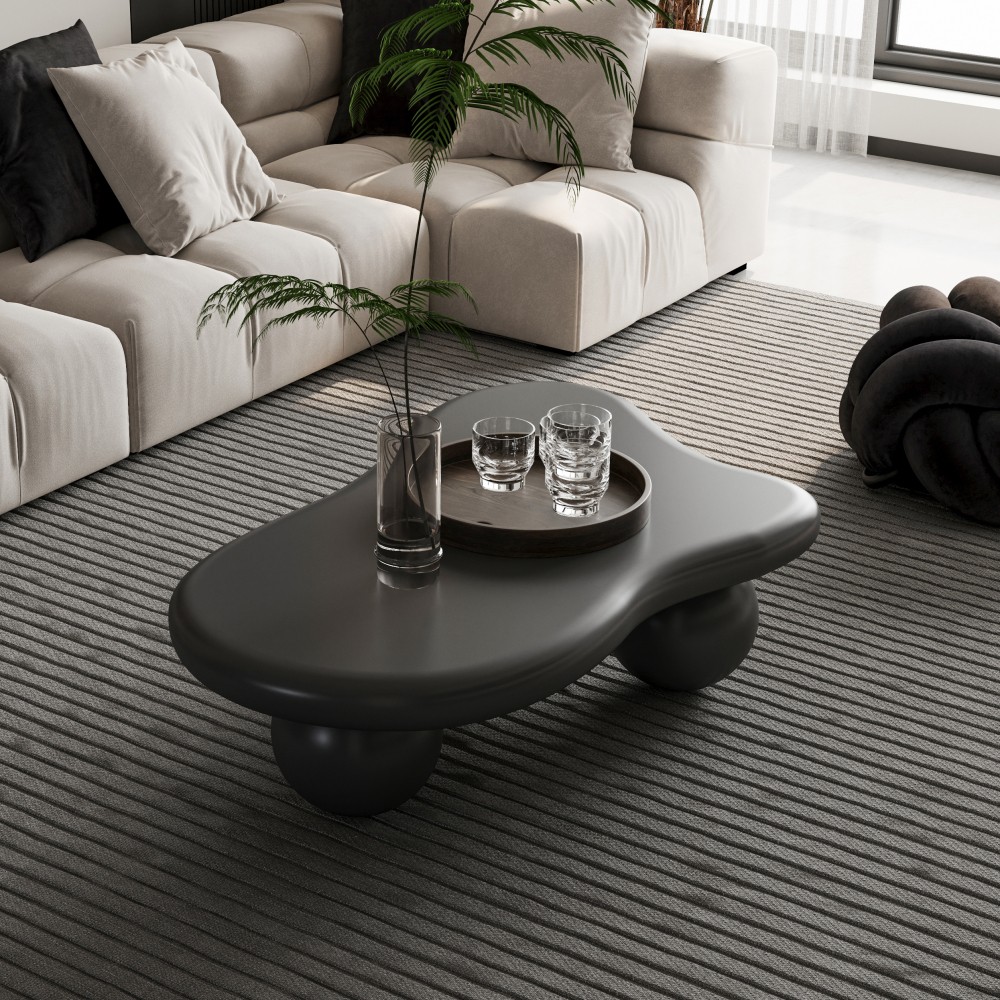 40 Inch Cloud Shaped Coffee Table with 3 Ball Legs for Living Room, Cream White