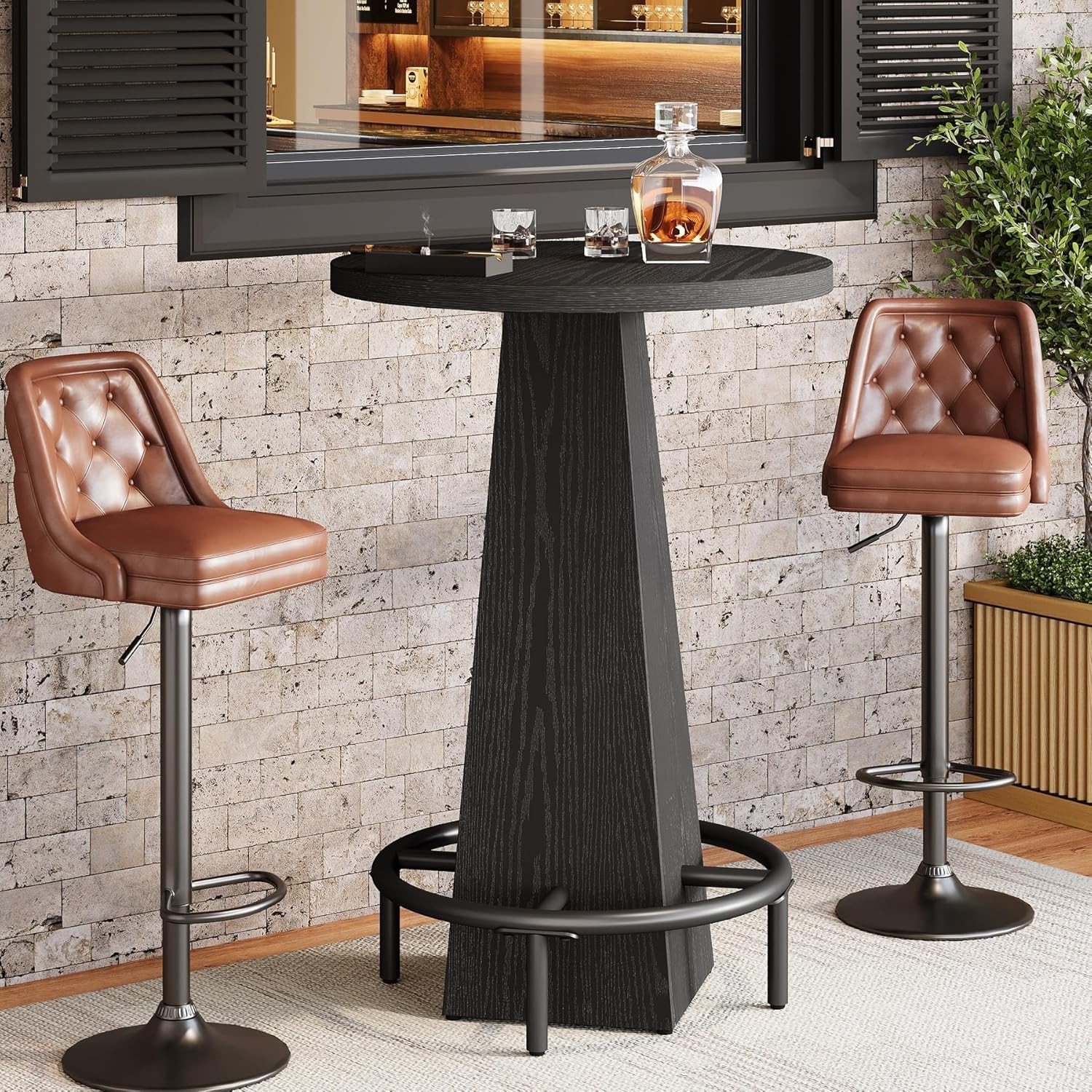 Bar Table, 37.4″ High Round Pub Table for Small Bars, Dining Room, Kitchen-Black