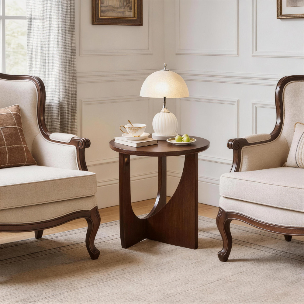 2-Piece Solid Wood Edge Table Set, Natural Wood, Minimalist Center Table