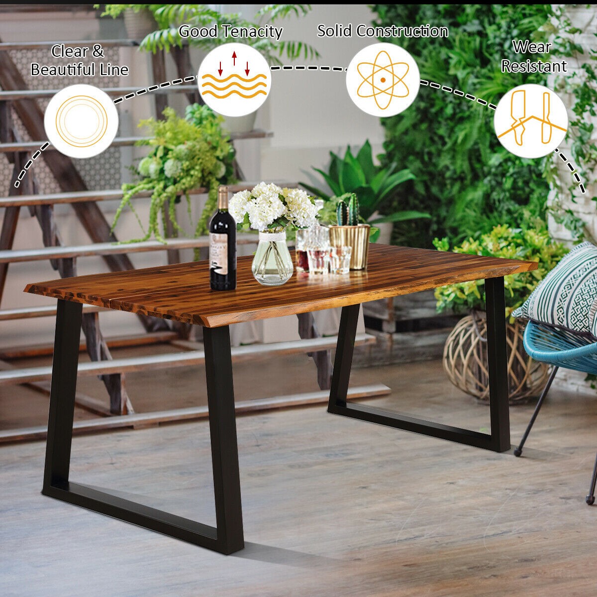 Rectangular Acacia Wood Dining Table Rustic Indoor &Outdoor Furniture
