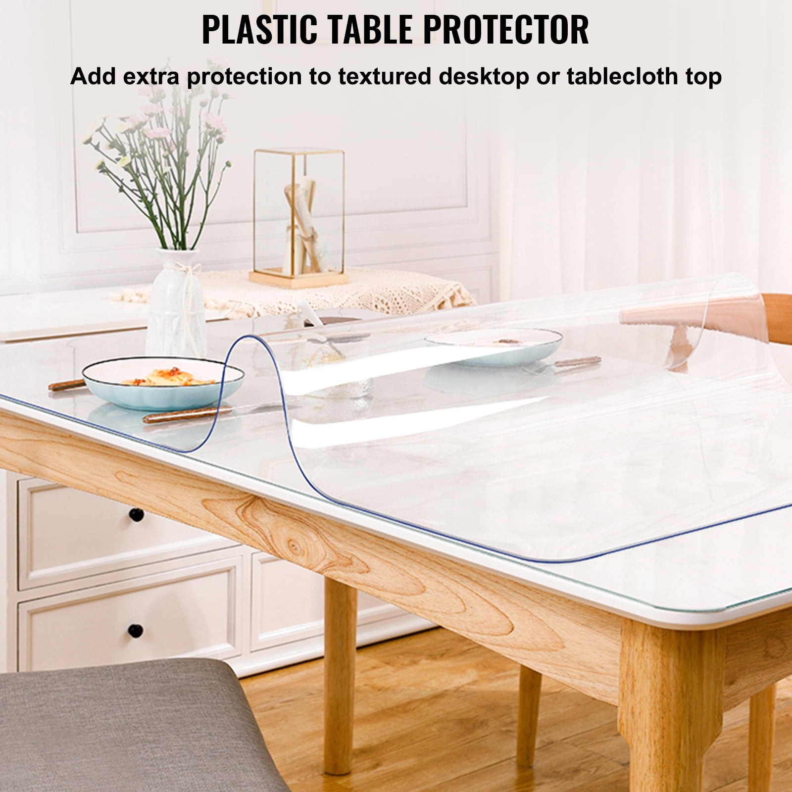 PVC Table Protector 42″x96″x0.08″ Clear Water & Oil Resistant Dining & Coffee