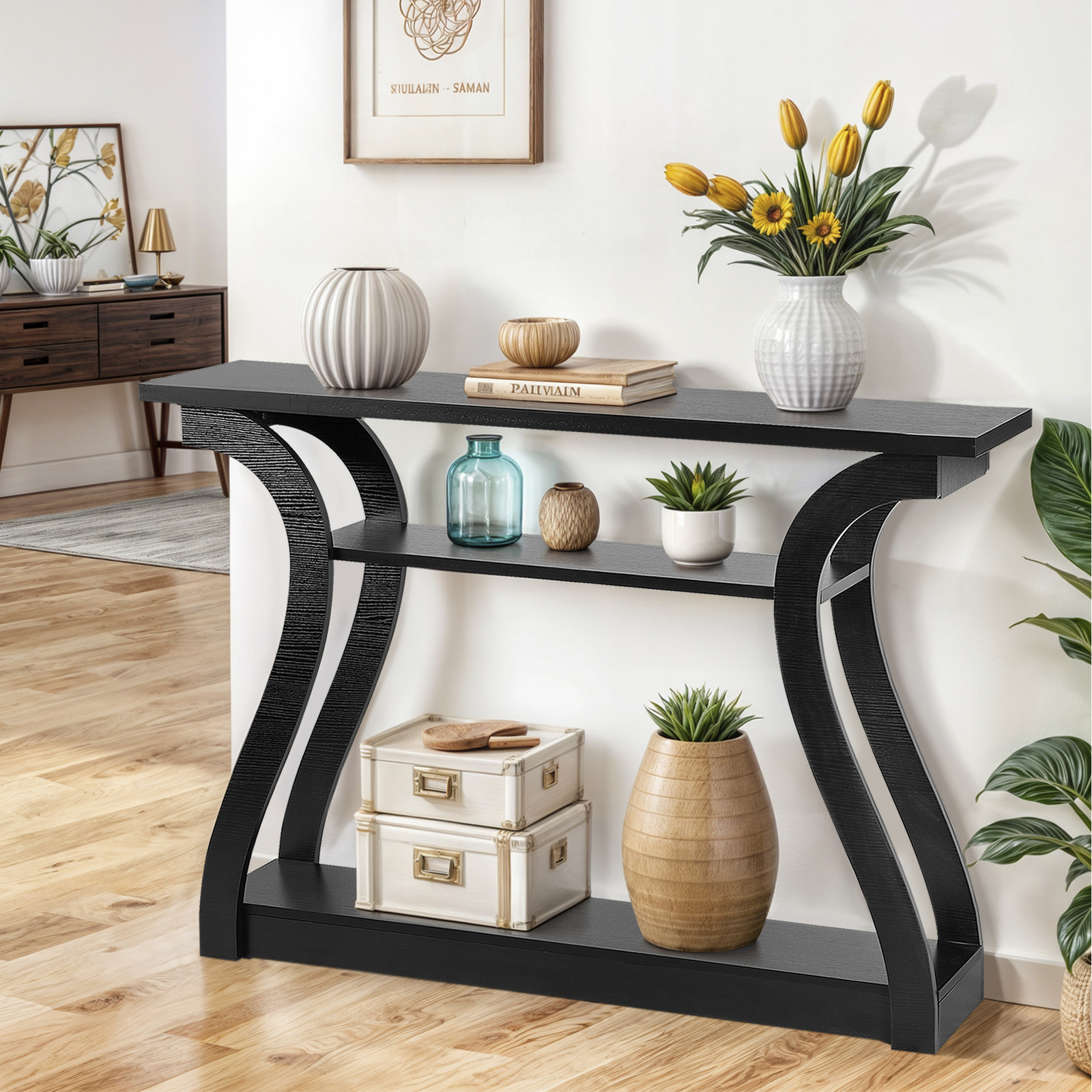 47″ Console Table Black Accent Side Stand Sofa Entryway Hallway Table Desk Wall