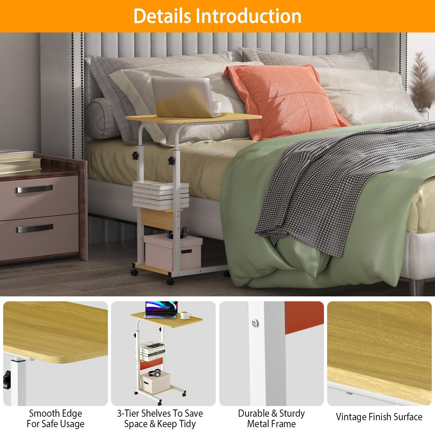 C Shaped Small Narrow End Side Chair Side Slim Table Snack Desk Bed Sofa Table