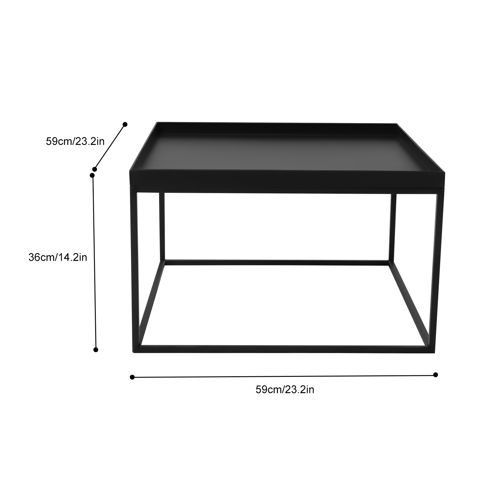 59cm Metal Square Coffee Table End Table/Side Table For Office Home Matt Black