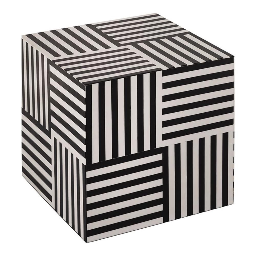 Pemberly Row 15″H Transitional MDF Wood Side Table in Black/White