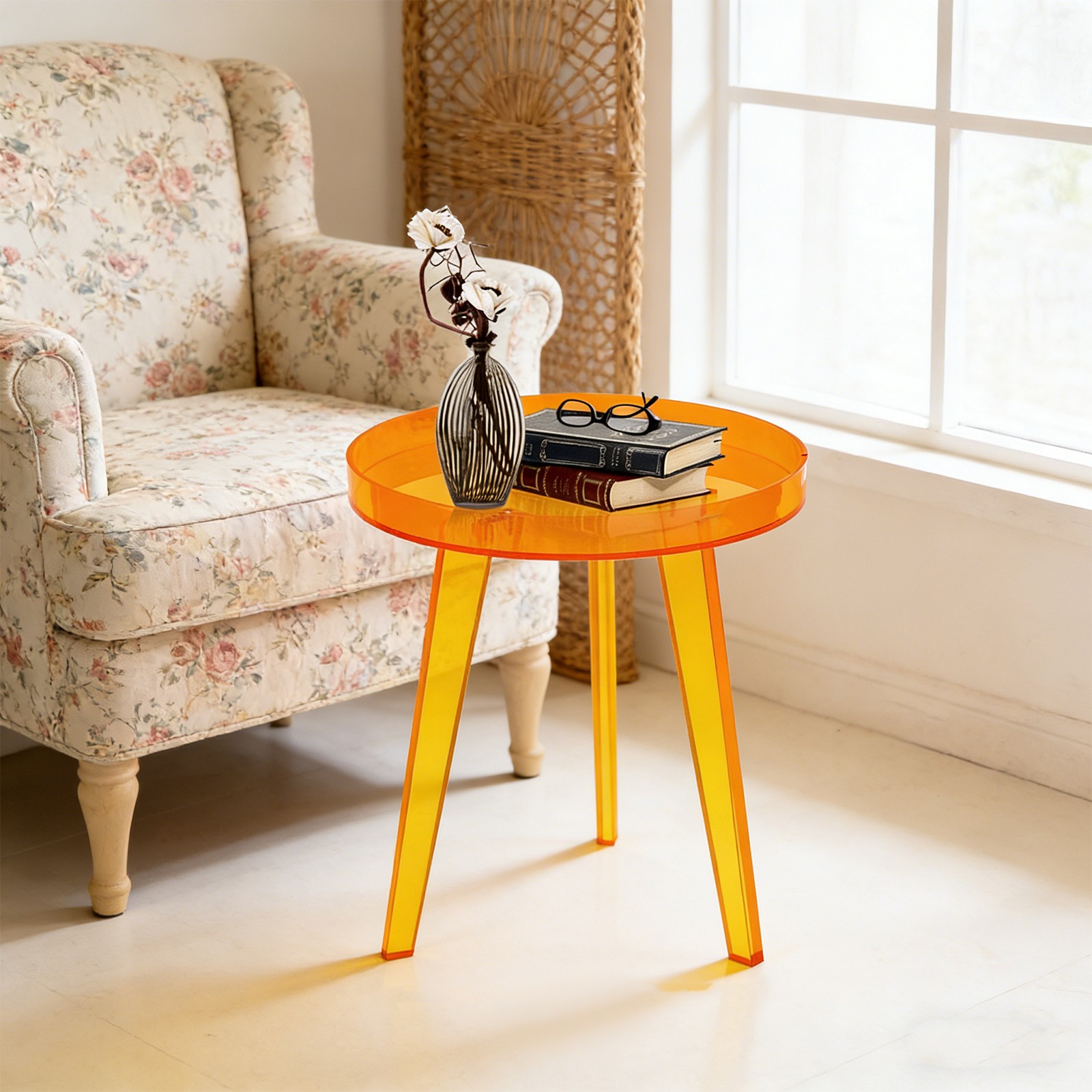 Orange Acrylic Side Table Side Table, End Table for Living Room, Bedroom