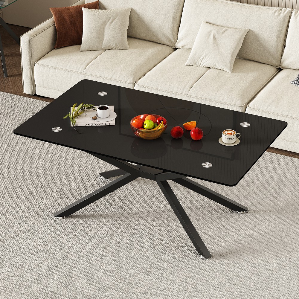 39.37″ Clear Glass Coffee Table w/ White Metal Legs for Living Room