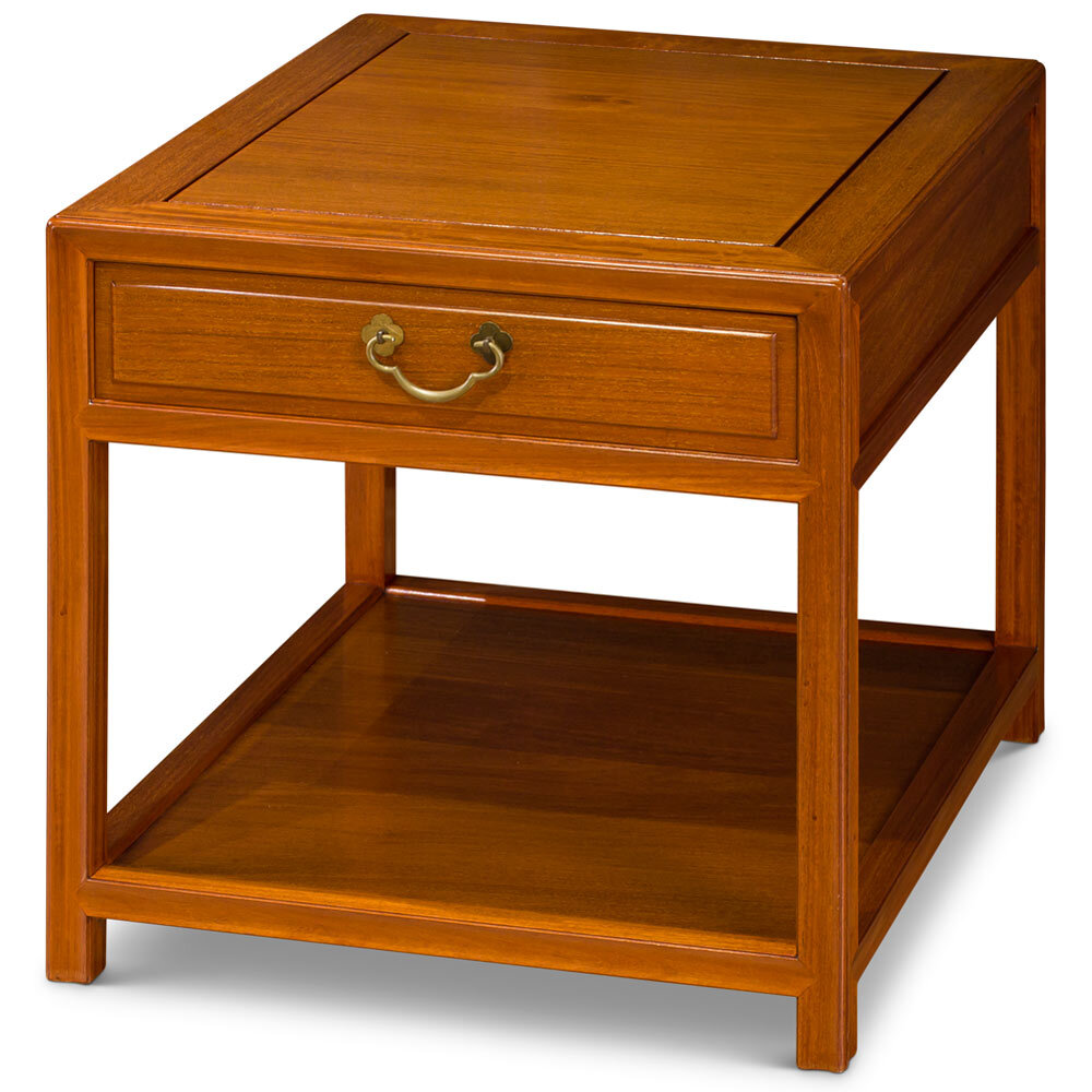 US Seller – Natural Finish Rosewood Lamp Table with Drawer and Shelf