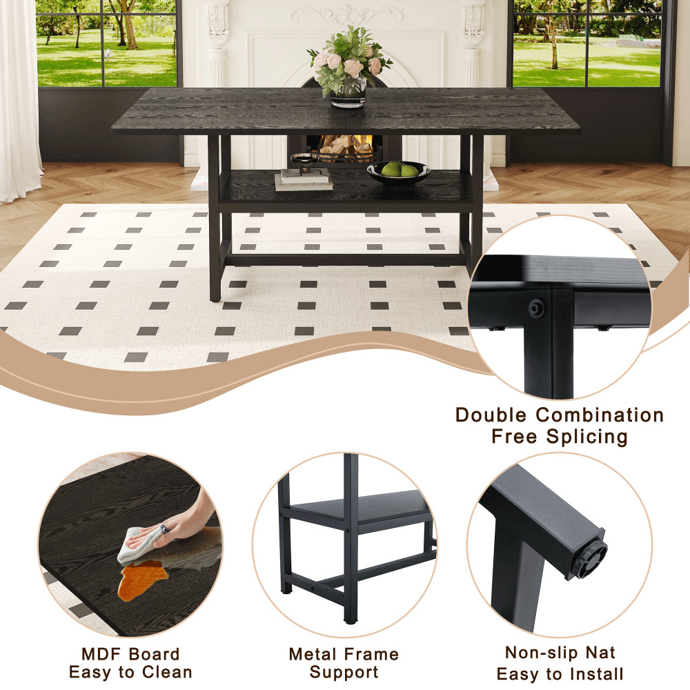 Dining Table Four-piece walnut veneer inlay With storage platform