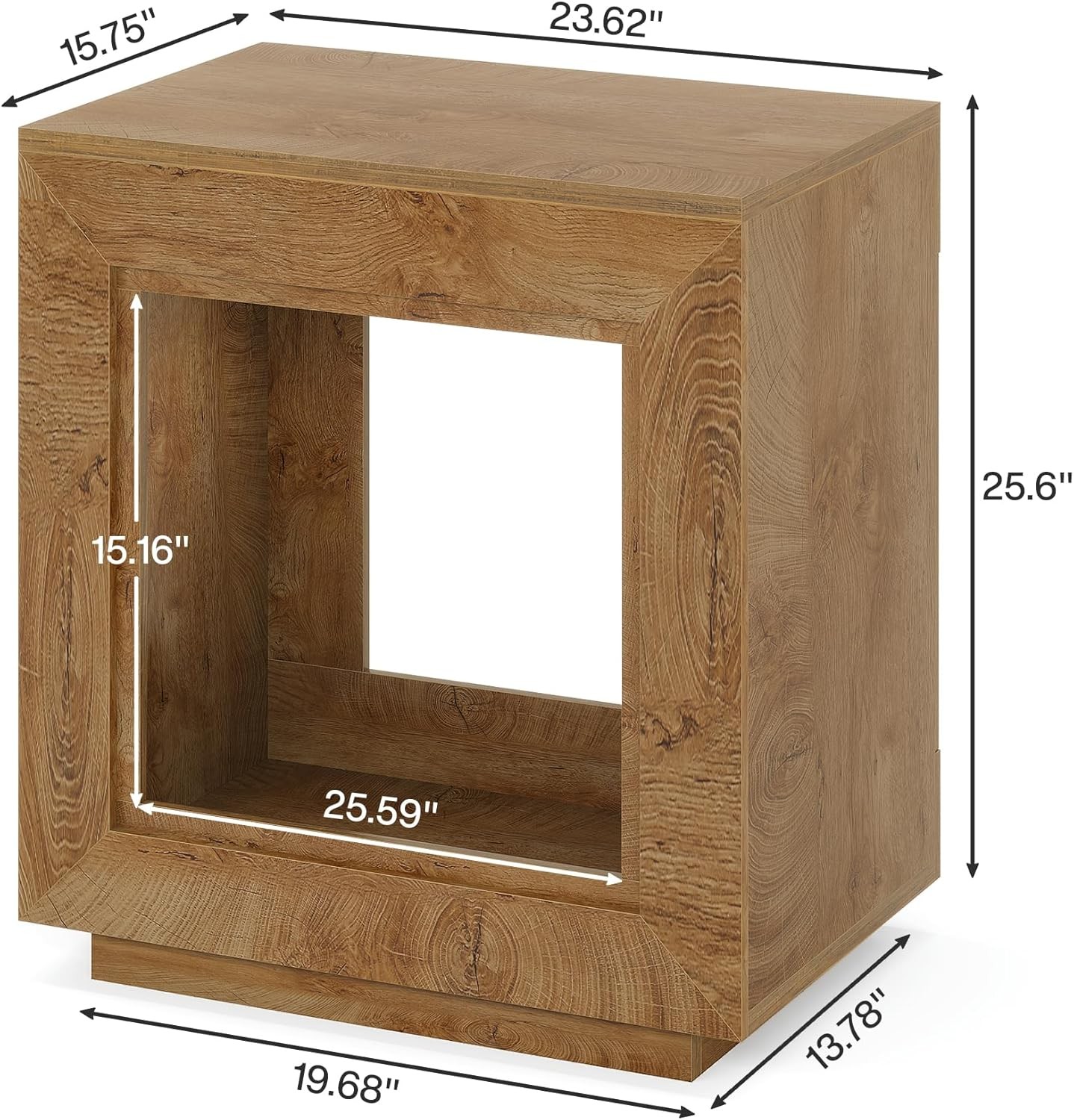 Rustic Wood End Table, 2-Tier Square Side Table with Storage for Living Room