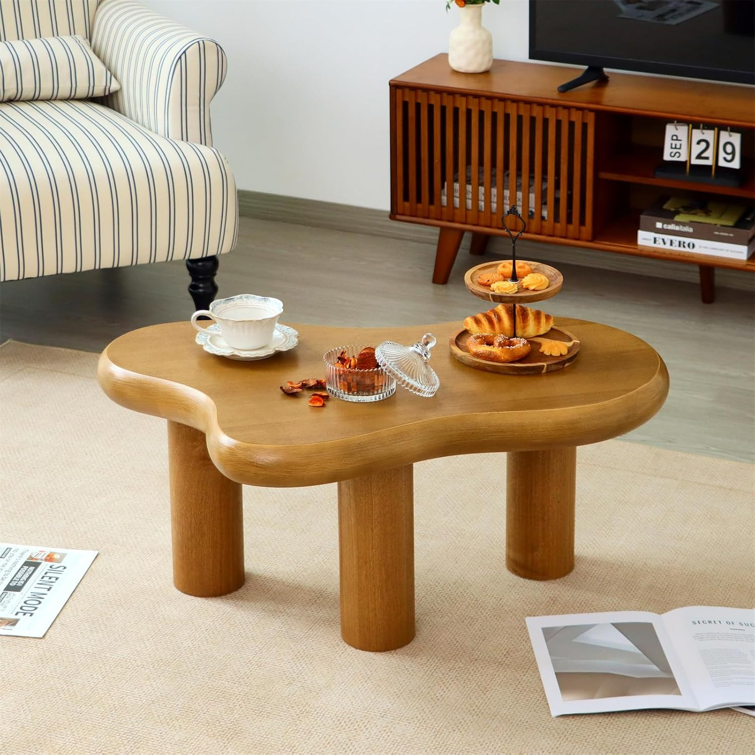 Modern 34″ Cloud Coffee Table – Stylish Wood Accent Table for Any Room