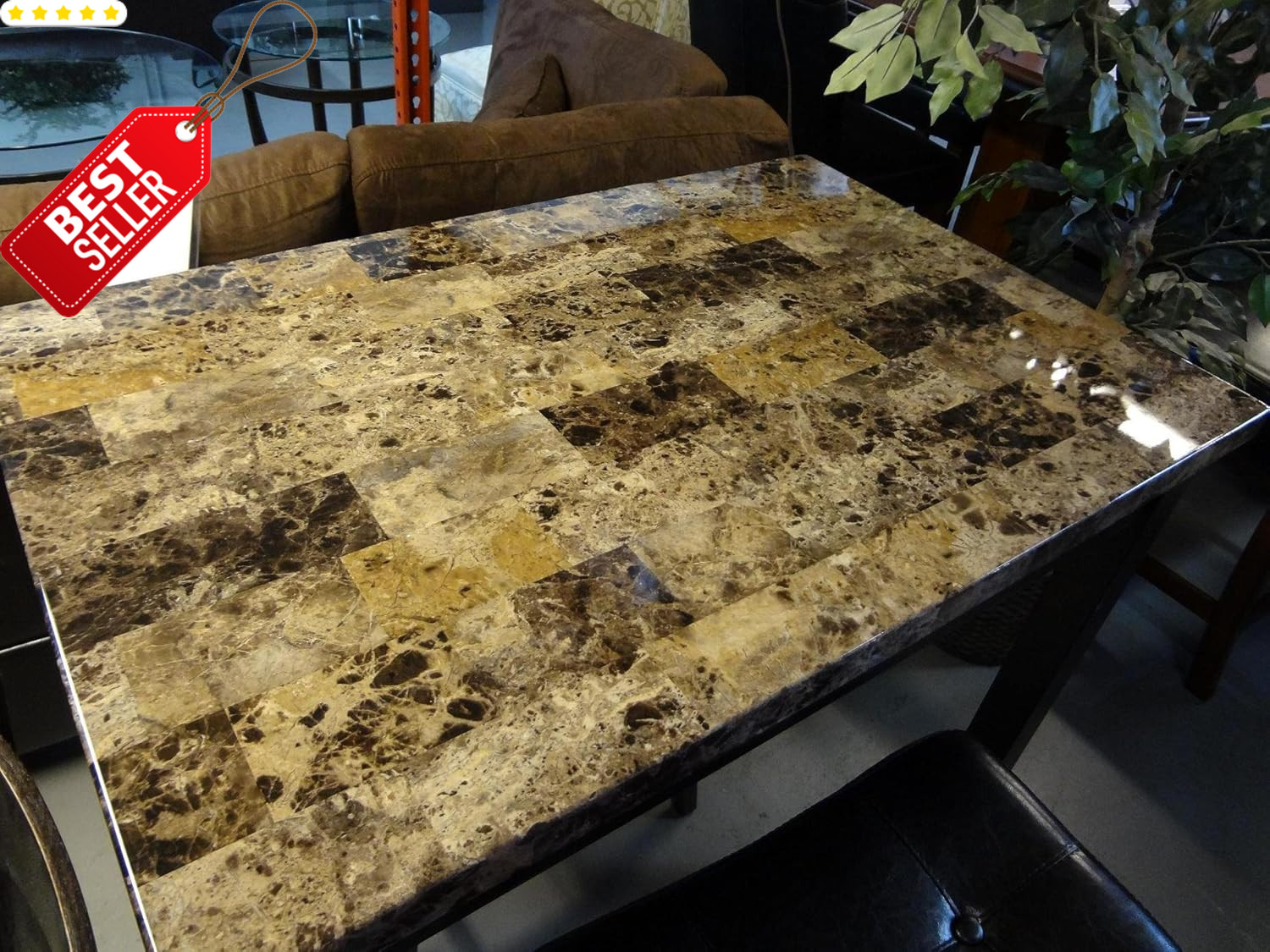 3pc Counter Height Marble Print Dining Table Set Glossy Top Stools – US