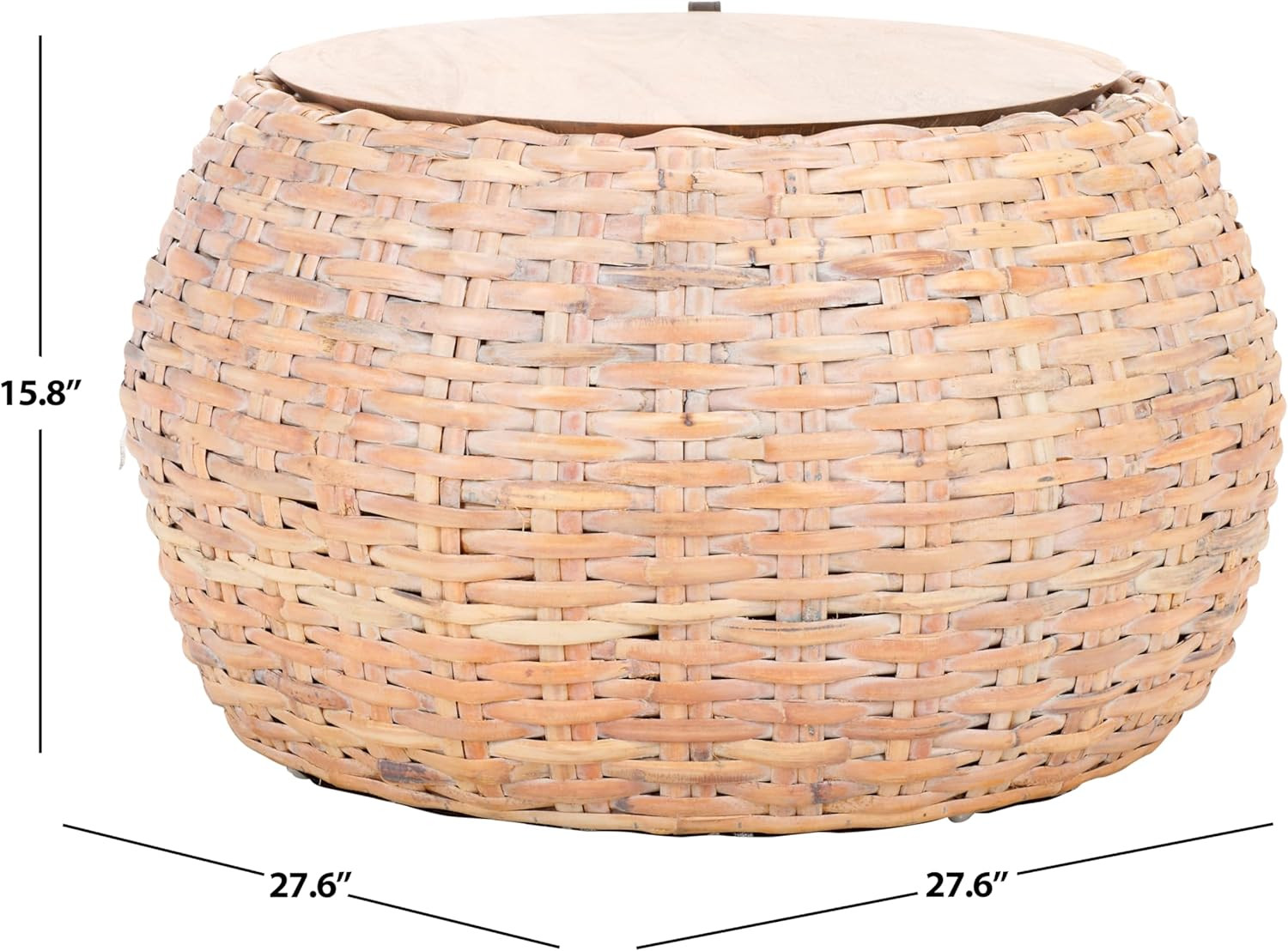 Klarysa Natural White Wash Wood & Rattan Stylish Storage Coffee Table