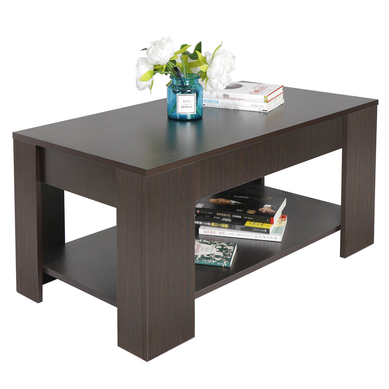 Luxury Unique Lift-top Coffee Table Hidden Storage Durable Home Tea Table Black