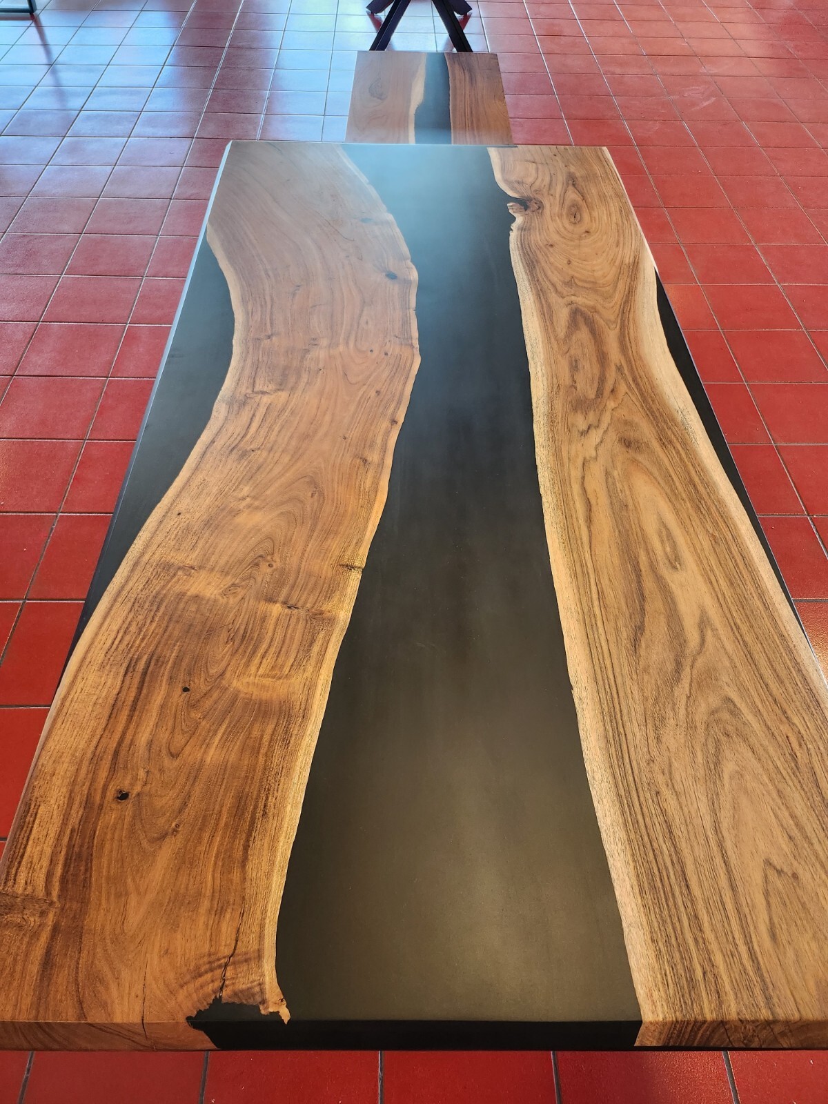 In stock in USA 78″/39″ Handmade Dining Table Acacia with Resin Epoxy Black Matt