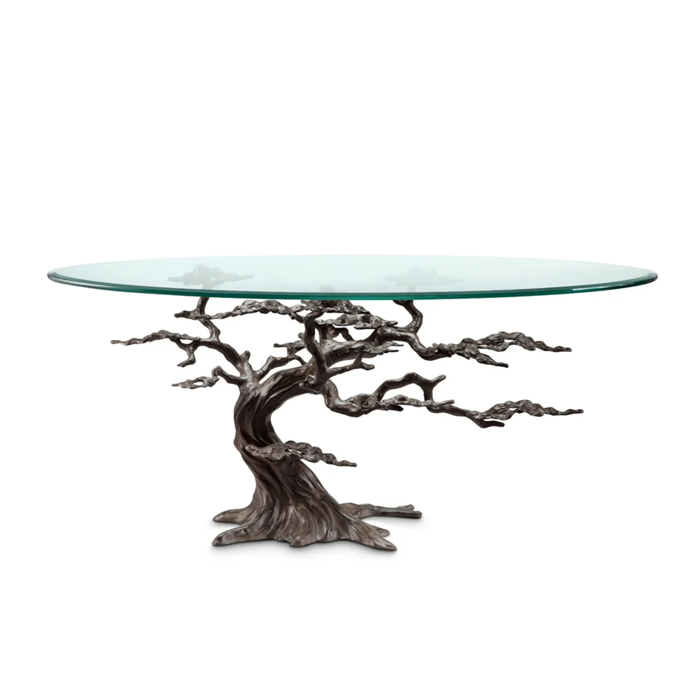 Cypress Tree Coffee Table Aluminum Glass Iron Rustic Nature Accent Furniture