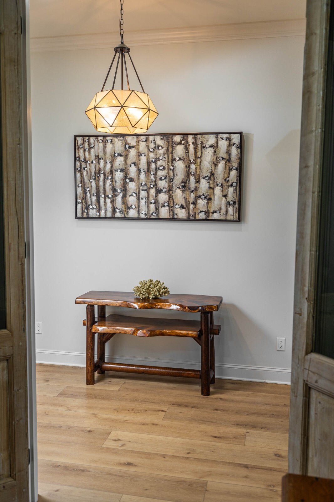 Southern Rustic Logwerks Log Console Table with Shelf Live Edge
