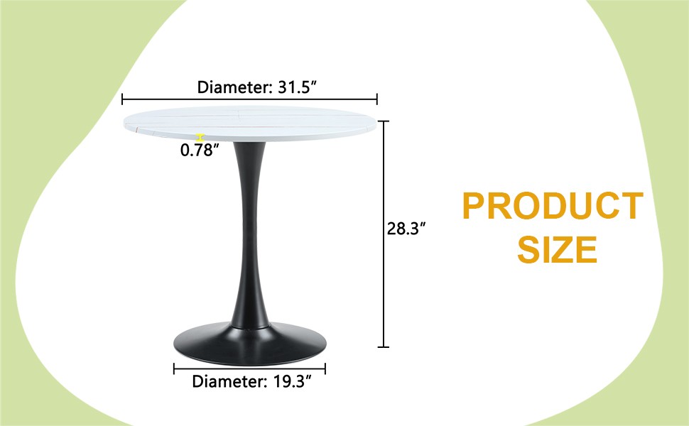 31.5″ Round Tulip Dining Table White MDF Top Metal Pedestal Base
