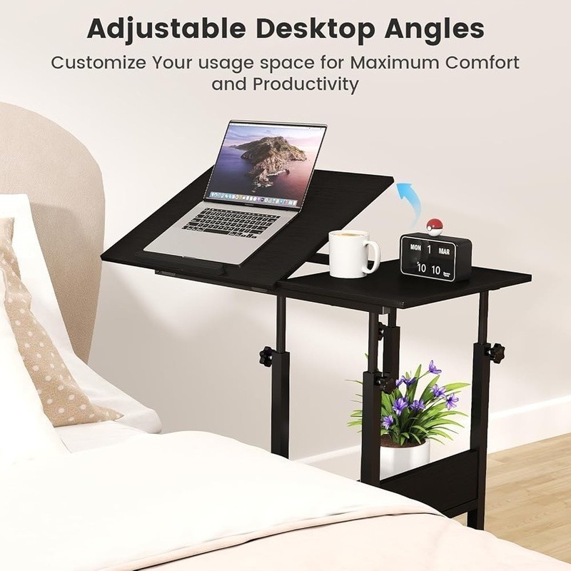 Height Adjustable C Shaped Table W/ Tilt Top & Charging Station Wheels New