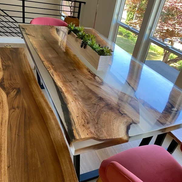 Smokey Epoxy Dining Table Top, Epoxy Wooden Living Room Dining Countertop Desk