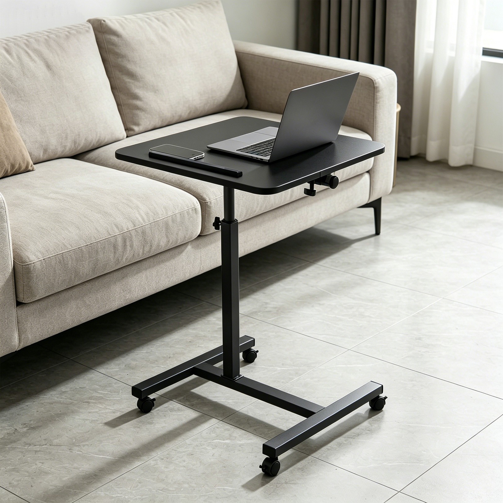 Rolling End Table Overbed Bedside Table Sofa Table Laptop Tabe Height Adjustment
