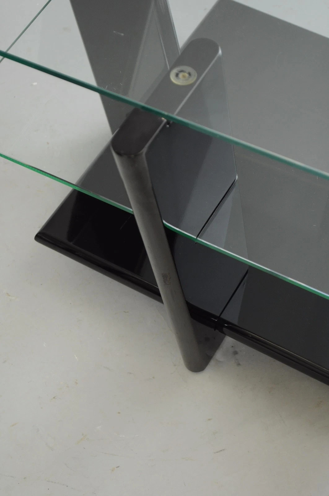 Contemporary Modern Black Lacquer & Glass 3 Tier Space Age End Tables – a Pair