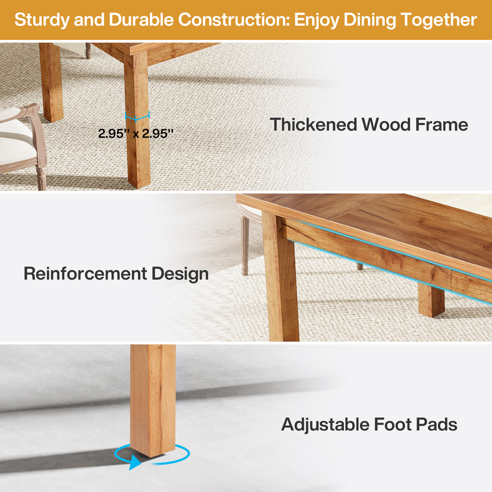 70.9” Rectangular Dining Table Large Wooden Kitchen Dinner Table for 6-8 People