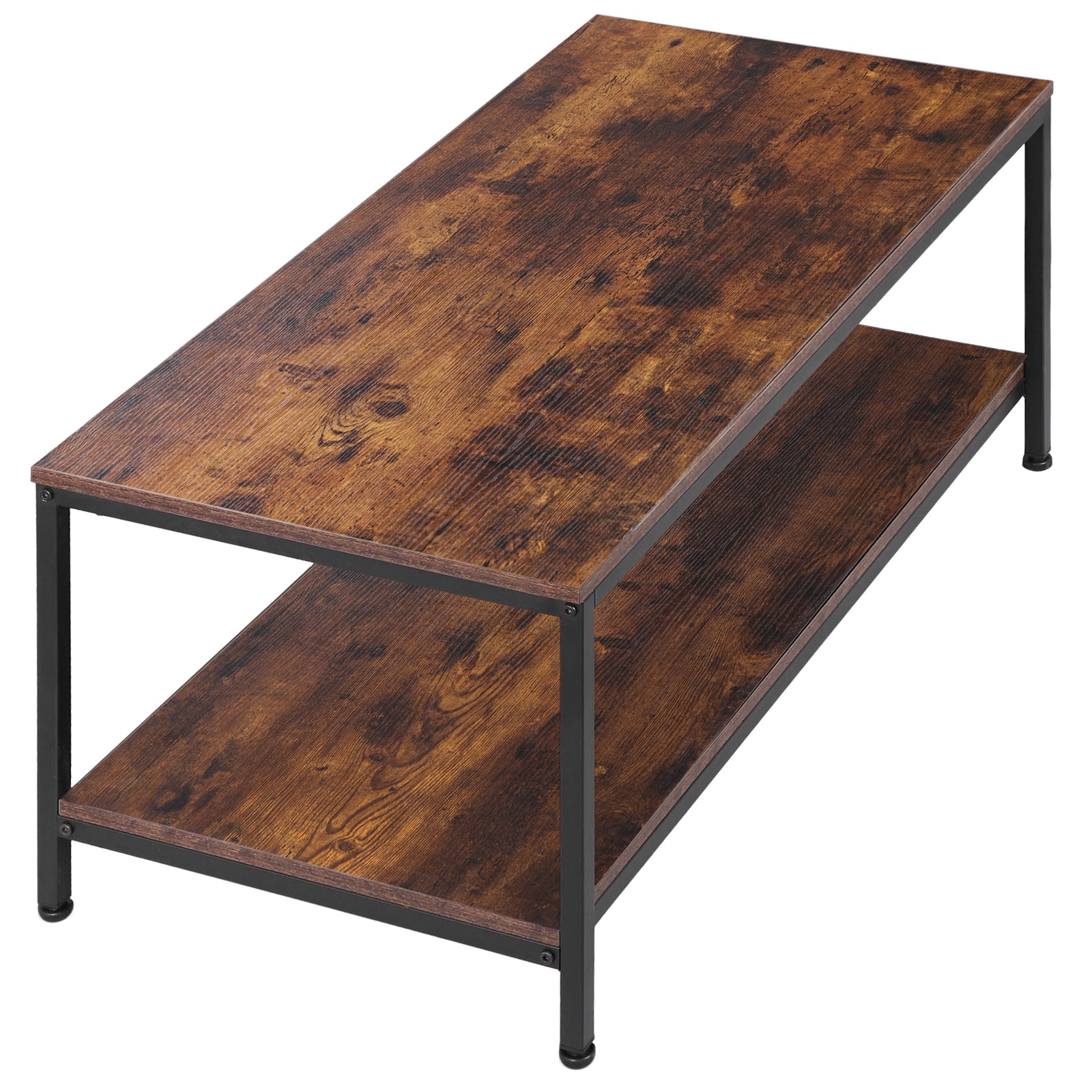 39″ Rectangular Coffee Table Industrial Wood Center Table w/ Storage Shelf Brown
