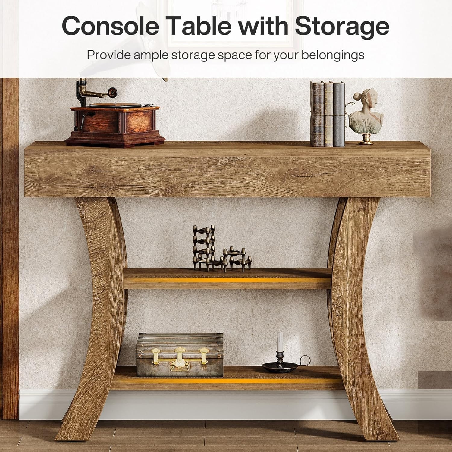 41″ Small Console Table Farmhouse Narrow Entryway Table with Storage Shelves