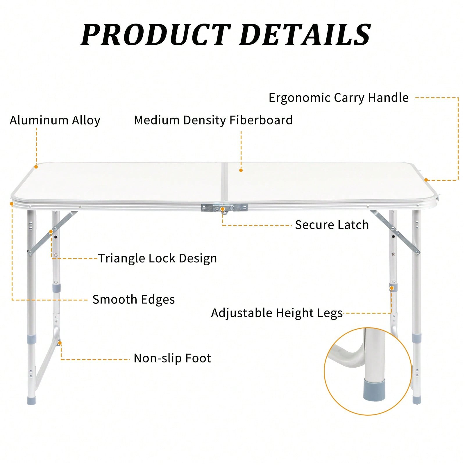 SYMCAVE 120 X 60 X 70 4Ft Portable Multipurpose Folding Table White