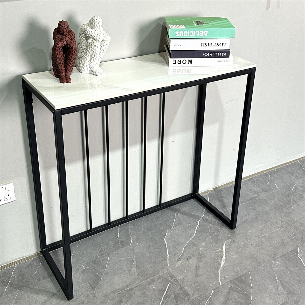 Non-porous Glossy Sintered Stone Console Table Hallway Storage Table Black Frame