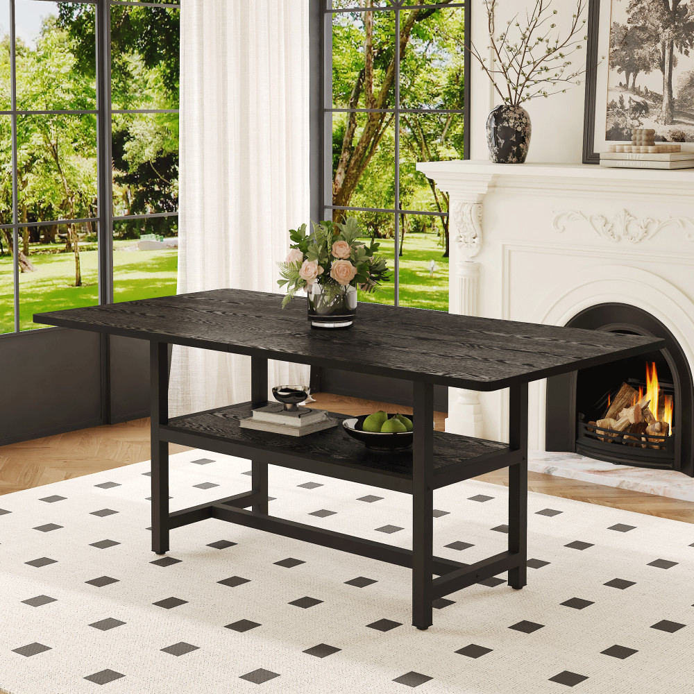 Dining Table Four-piece walnut veneer inlay With storage platform