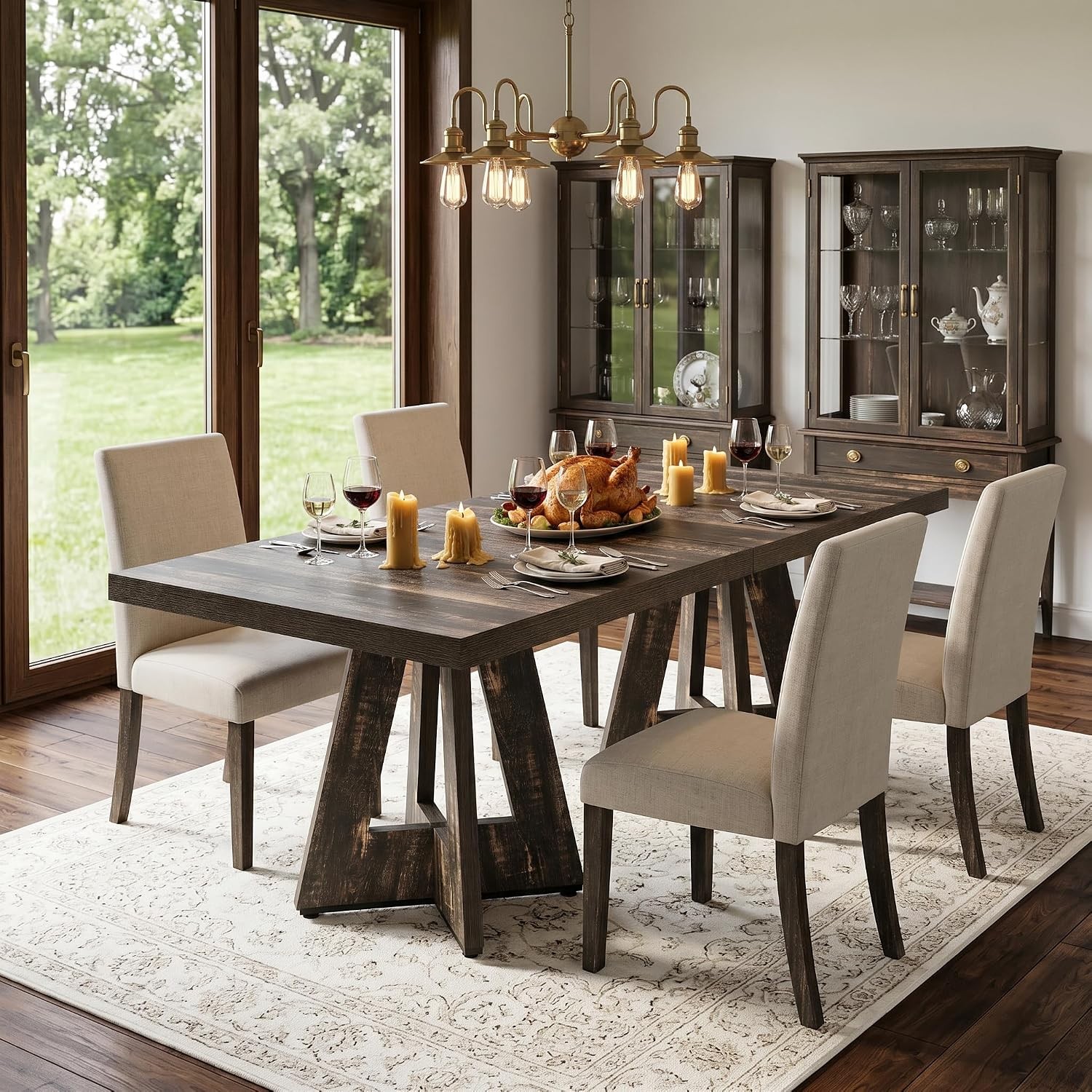 31.5″ Square Dining Table Small Modern Wooden Kitchen Dinner Table for 4 People